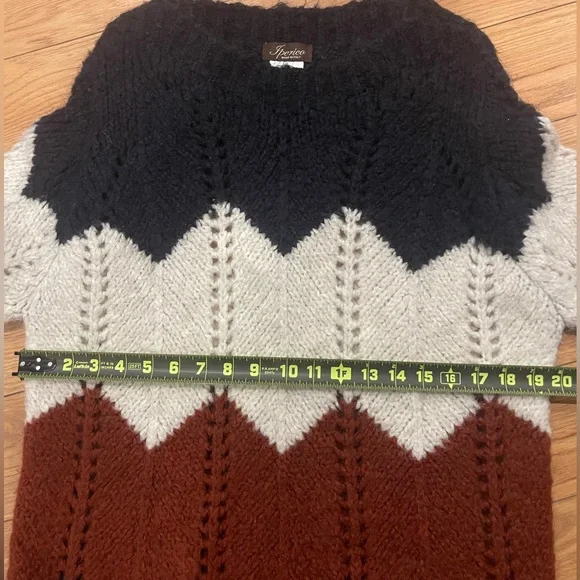 Iperico wool blend Chevron Knit chunky pullover Sweater long sleeves made Italie - Picture 7 of 8